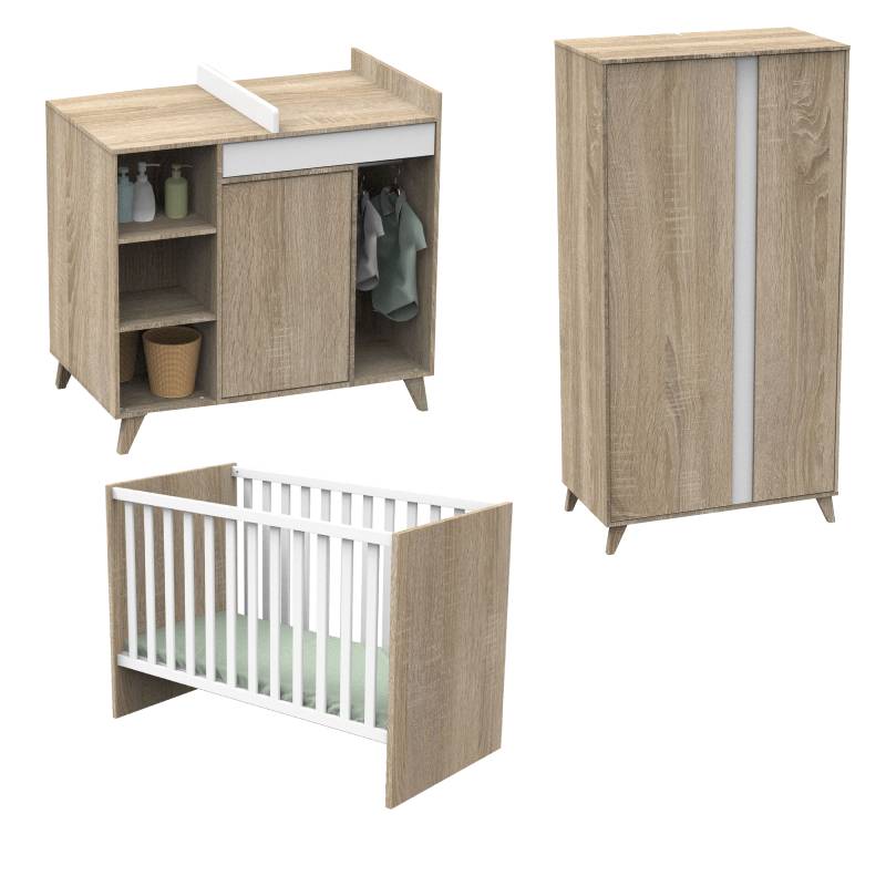 Chambre Nova blanc lin : lit, commode, armoire Sauthon bundle