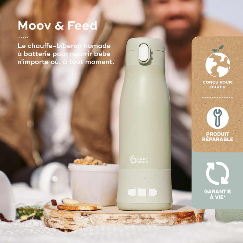 Chauffe-biberon nomade rechargeable Moov & Feed Vert Sauge Babymoov lifestyle