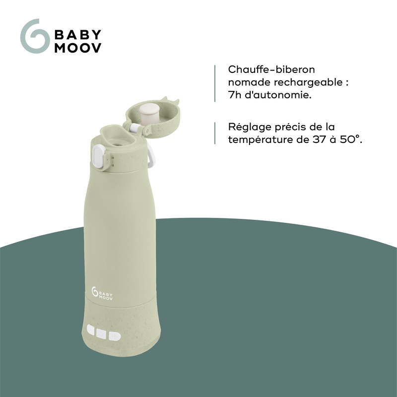 Chauffe-biberon nomade rechargeable Moov & Feed Vert Sauge Babymoov renseignement