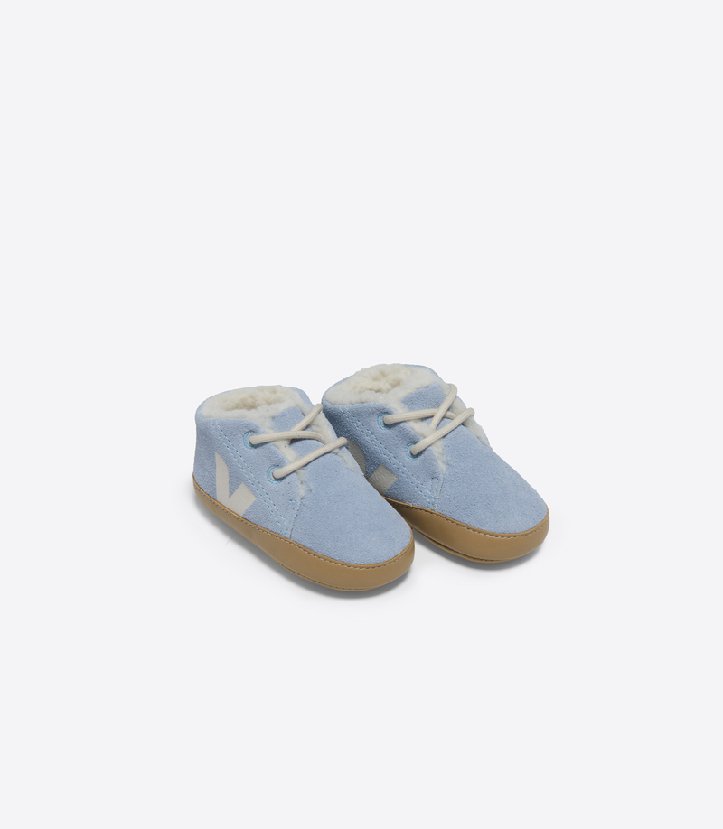 Chaussons bébé fourrés Baby Winterlight Suède Steel Pierre Veja devant