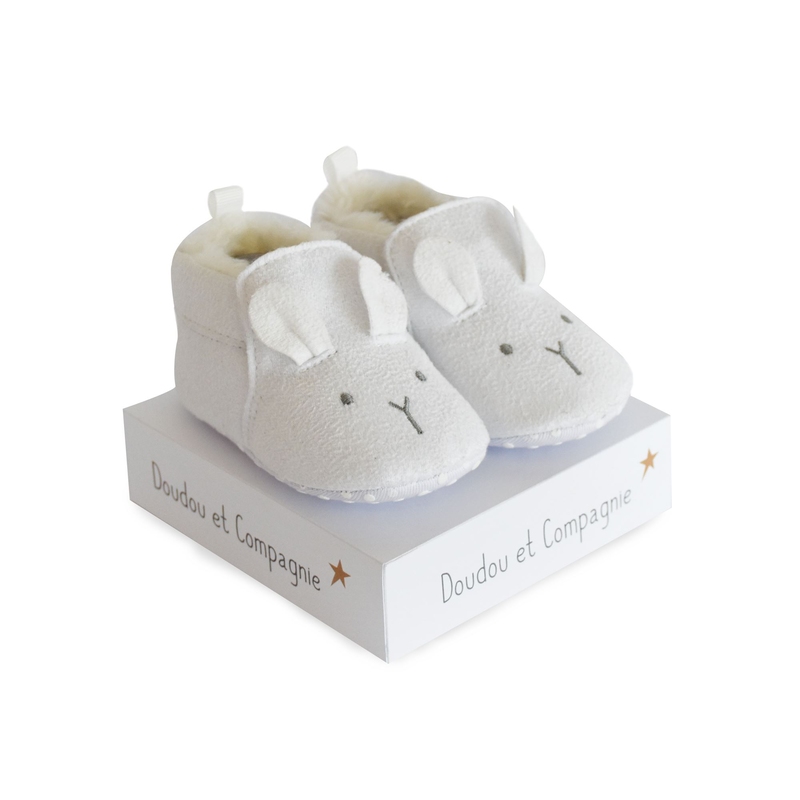 Chaussons bébé petit lapin Blanc Doudou et Compagnie Produit face