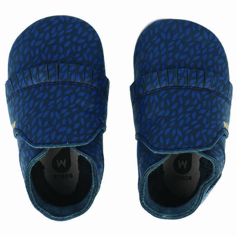 Chaussons bébé en cuir souple Soft Soles Navy Leaf Bobux - Bambinou