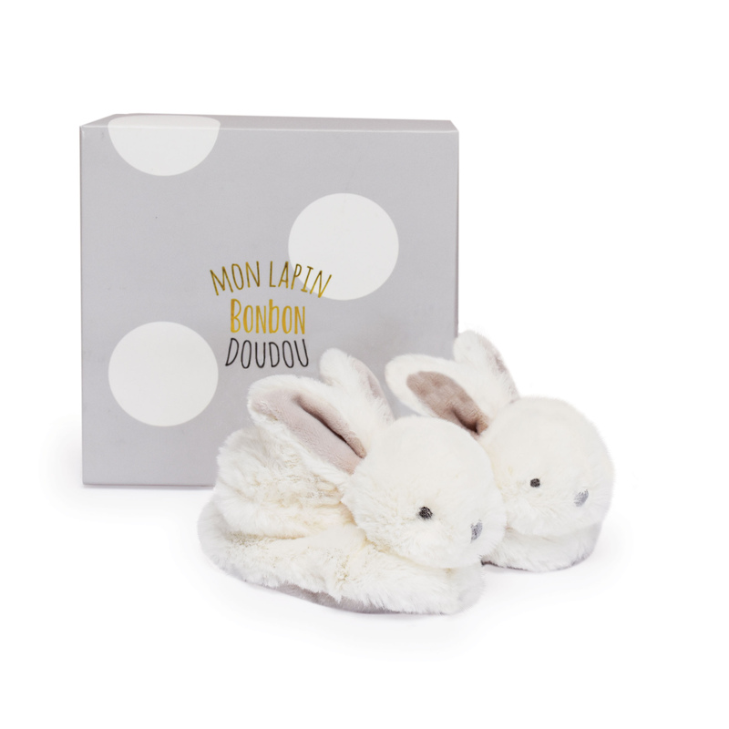 Chaussons Lapin Bonbon Taupe 0/6 mois Doudou et Compagnie Produit face2