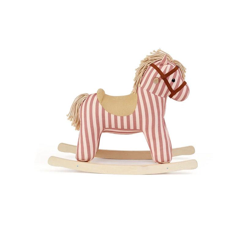 Cheval à bascule Mila rayé vieux rose KID'S CONCEPT de côté