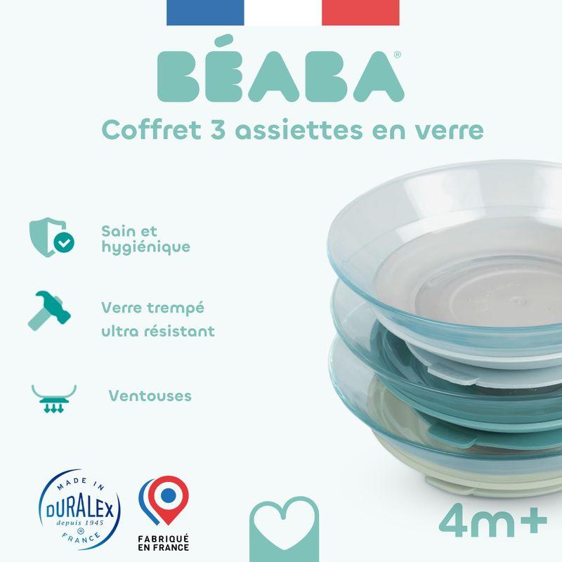 Coffret 3 assiettes verre Beaba x Duralex Misty green BEABA caractéristiques 1