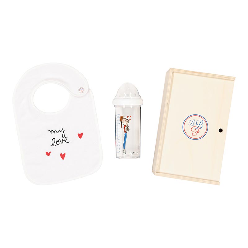 Coffret biberon 360 ml et bavoir My love Le Biberon Français Set