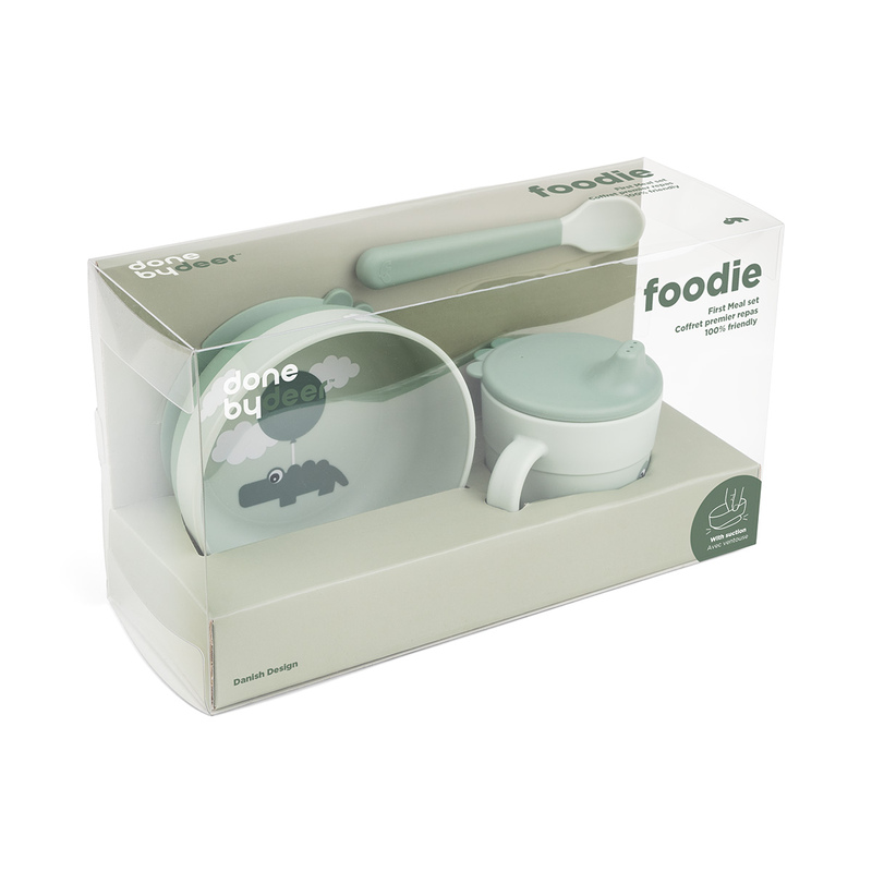 Coffret premier repas Foodie Happy clouds Vert DONE BY DEER packaging