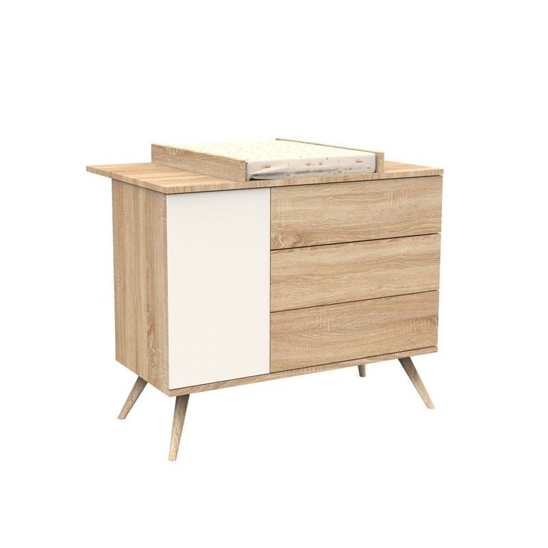 Commode 3 tiroirs Seventies avec plan à langer Sauthon crème