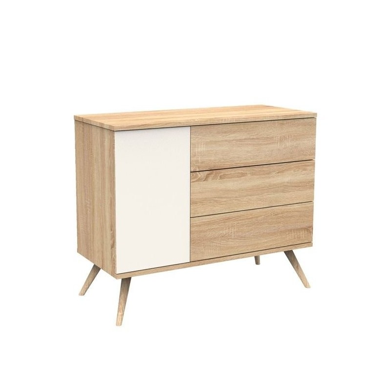 Commode 3 tiroirs Seventies avec plan à langer Sauthon crème sans plan à langer