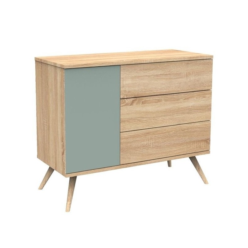Commode 3 tiroirs Seventies avec plan à langer Sauthon sauge sans plan