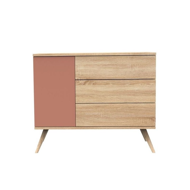 Commode 3 tiroirs Seventies SAUTHON couleur terracotta