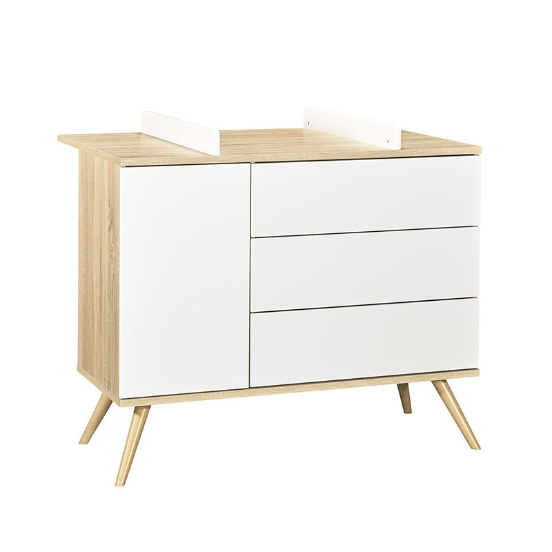 Commode 3 tiroirs Seventies avec plan à langer Sauthon blanche avec porte à gauche