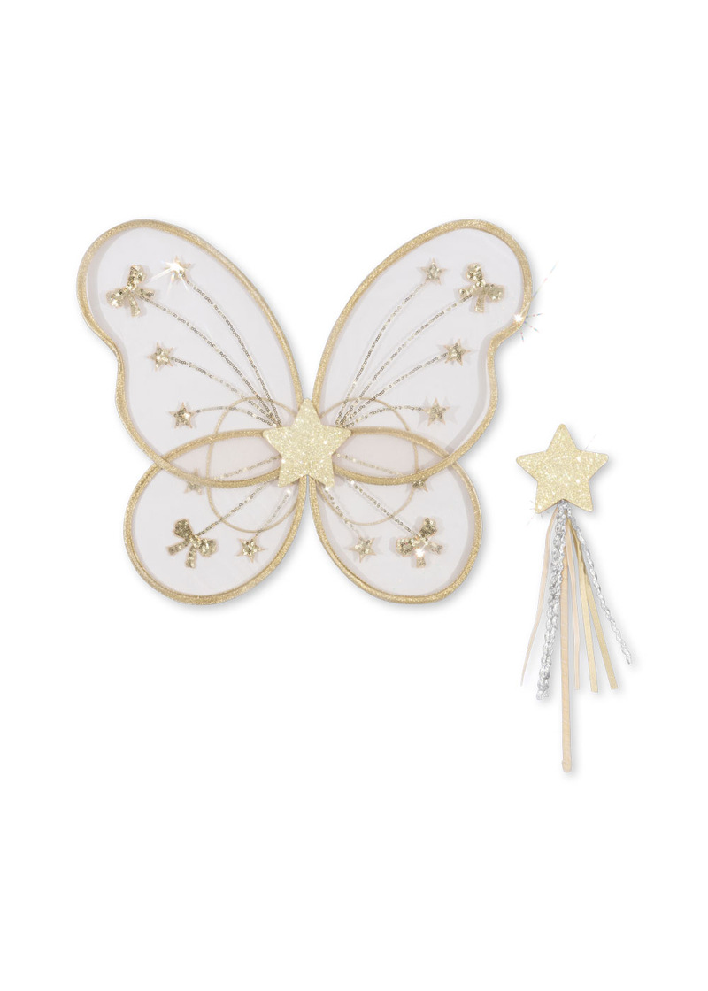 Costume de fée doré ailes et baguette magique KONGES Produit face2