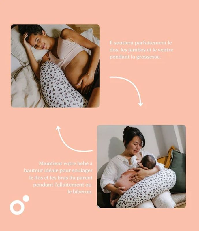 Coussin d'allaitement Buddy Leopard Cream Babymoov explications 1