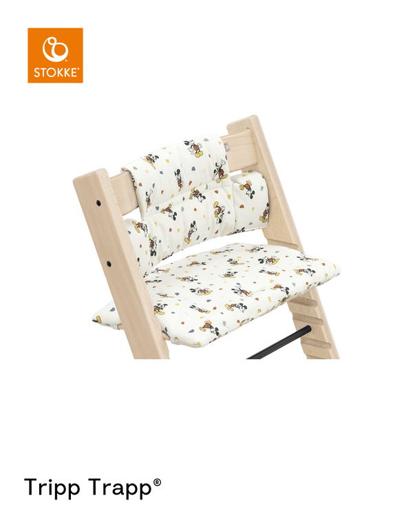 Coussin Classique chaise haute Tripp Trapp coton bio Mickey Celebration Stokke sur chaise