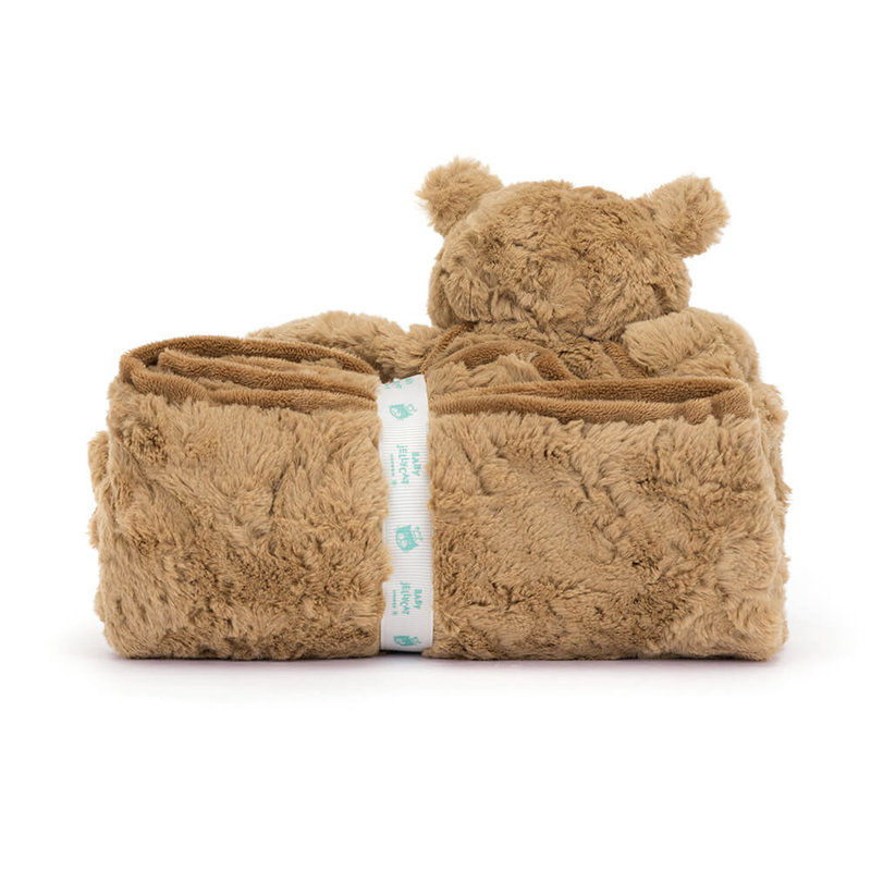 Couverture avec doudou Bartholomew Bear Jellycat derrière