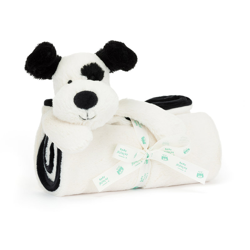 Couverture avec doudou Bashful Black & Cream Puppy Jellycat biais