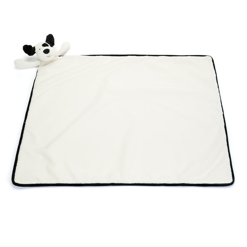 Couverture avec doudou Bashful Black & Cream Puppy Jellycat plat 