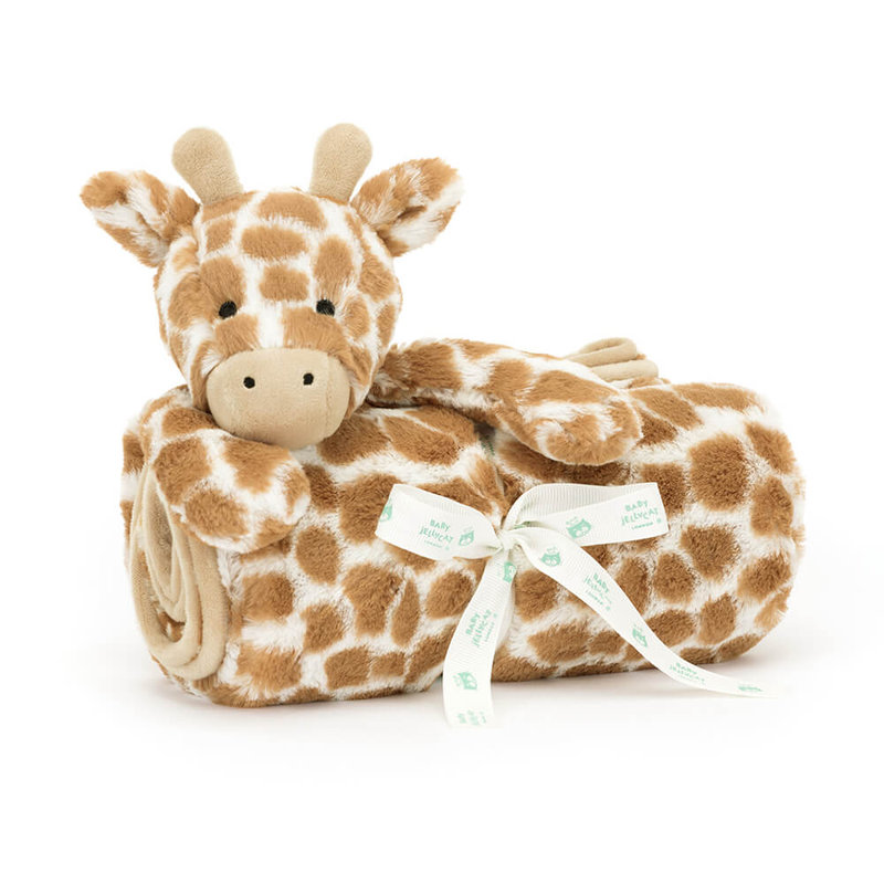 Couverture avec doudou Bashful Giraffe Blankie Jellycat face 