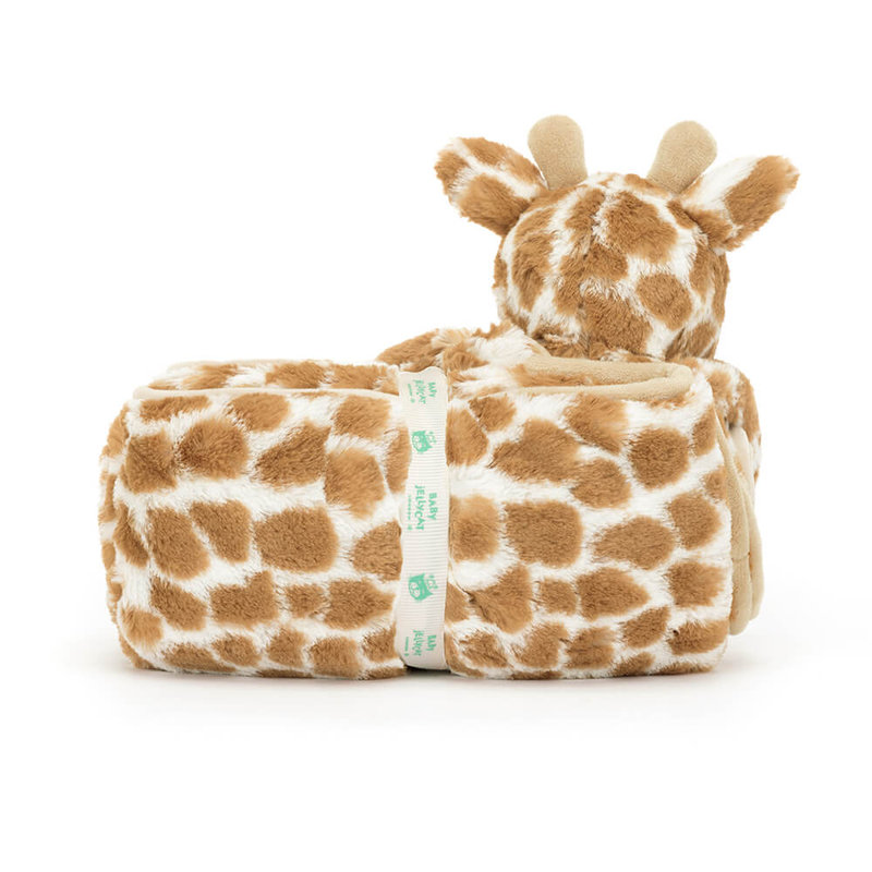 Couverture avec doudou Bashful Giraffe Blankie Jellycat derrière