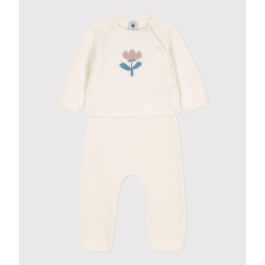 Ensemble 2 pieces en tricot laine et coton Marshmallow