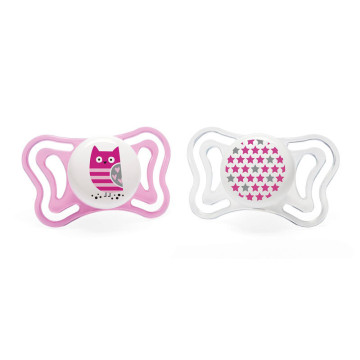 Lot de 2 sucettes Physio Light silicone + Boîte stérilisable 6-16m Rose Chicco