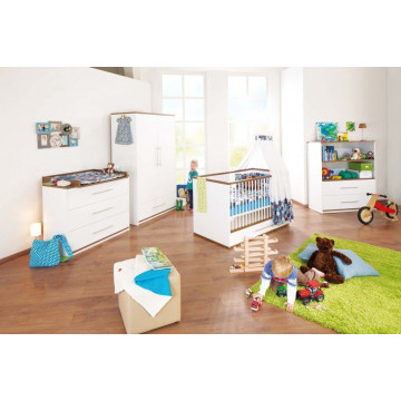 Chambre bébé Tuula blanc noyer : Lit, commode, armoire Pinolino Bambinou.c