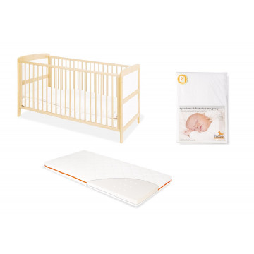 ‌Lit bebé évolutif Florian 70 x 140, matelas Luna Up et drap housse blanc Pinolino Produit