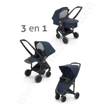 Poussette Upp 3 en 1 châssis noir kit couleur bleu Greentom BamBinou