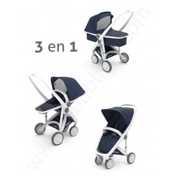 Poussette Upp 3 en 1 chassis blanc kit couleur bleu Greentom BamBinou