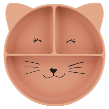 Assiette avec ventouse en silicone et compartiments Mrs. Cat Trixie face