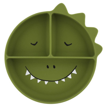 Assiette avec ventouse en silicone et compartiments Mr. Dino Trixie face