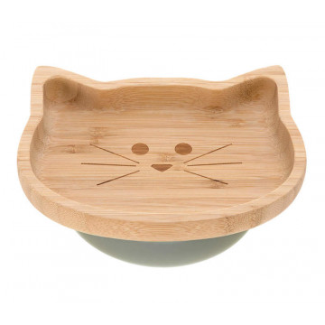 Assiette en bois de bambou Little Chums Chat Lassig 1