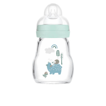 MAM , Biberon Easy Start anti-colique 0+ mois (160 ml) Aqua – Biberon avec  tétine en silicone débit 1 vitesse lente – Biberon pour bébé avec base