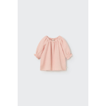 Blouse à carreaux en gaze coton bio Crystal Pink COZMO face