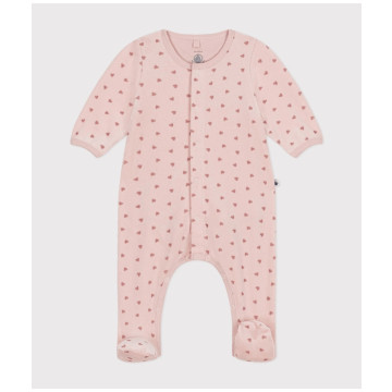 Bodyjama imprimé mini coeur en velours rose Petit Bateau devant
