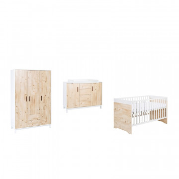 Chambre Timber Pin : lit, commode, armoire 3 portes Schardt