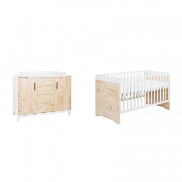 Chambre Timber Pin : lit, commode Schardt