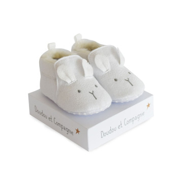 Chaussons bébé petit lapin Blanc Doudou et Compagnie Produit face