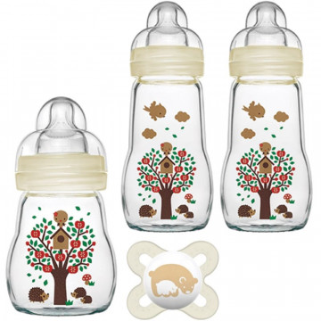 Coffret naissance biberons en verre et sucette Mam Produit