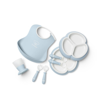 Coffret repas bébé 8 pièces Bleu Pastel Babybjorn produit face