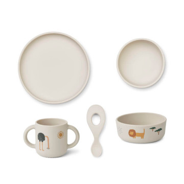 Coffret repas en silicone Vivi Safari sandy mix Liewood
