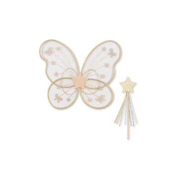 Costume de fée doré ailes et baguette magique KONGES Produit face
