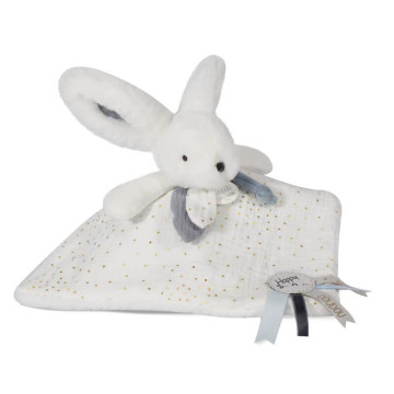 Doudou Happy Glossy Pompon blanc 25 cm Doudou et compagnie