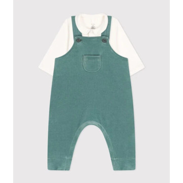 Ensemble 2 pièces body blanc et salopette verte Petit Bateau