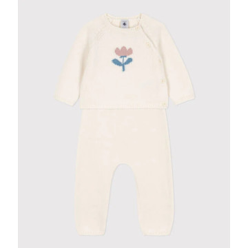 Ensemble 2 pièces en tricot laine et coton Marshmallow Petit Bateau