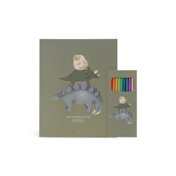 Livre de coloriage et crayons Dino KONGES Produit couverture avec boite à crayonsd