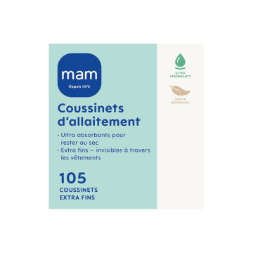 Lot de 105 Coussinets d'allaitement Mam packaging face
