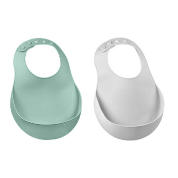 Lot de 2 bavoirs silicone light mist/vert sauge Béaba