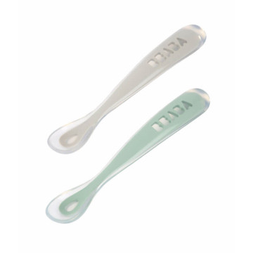 Lot de 2 cuillères silicone 1er âge avec boite Vert sauge Béaba